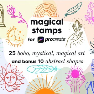 zestaw znaczków procreate | znaczki boho | mistyczne znaczki | kwiatowe znaczki procreate | organiczne znaczki kształtowe | cyfrowe pędzle | zestaw znaczków procreate