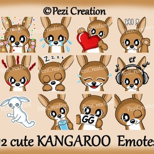 12 cute Kangaroo Twitch Emotes Pack