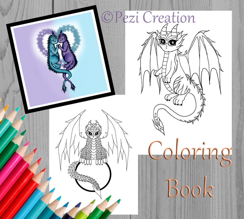 Download Printable Coloring Book cute Dragons 5 Instant Download | Etsy