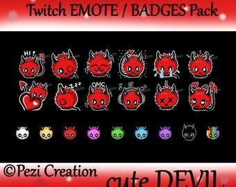 cute Devil Twitch Emote Badges 12 Pack , Teufel, Badge, Emoji,