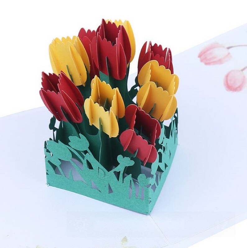 greeting cards paper handmade 3d pop up birthday card tulip mother s day wedding anniversary valentines housewarming vintage garden flower graduation engagement