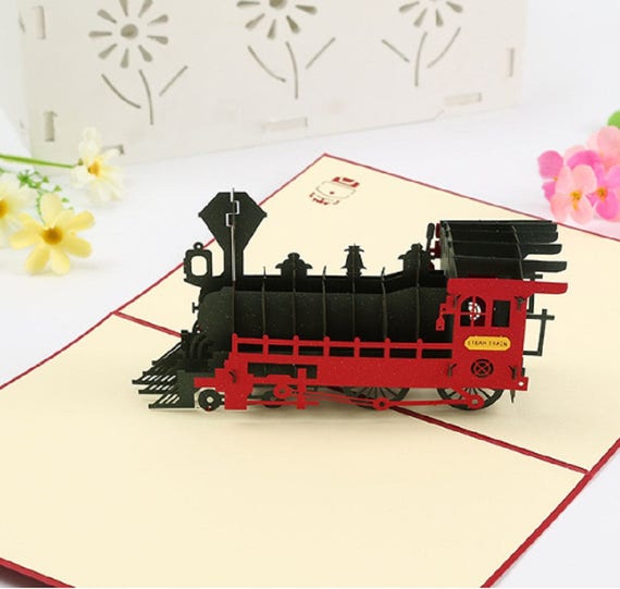 Birthday, Get Well, Thank you, Congrats or All Occassions 3D Pop Up Train Card.