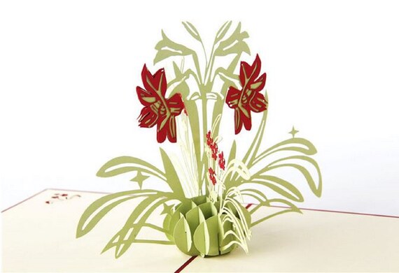 Fait à La Main 3d Pop Up Carte Rouge Fleur De Lys Lys Fleur Anniversaire Voeux Mariage Anniversaire Saint Valentin Fête Des Mères Pendaison De