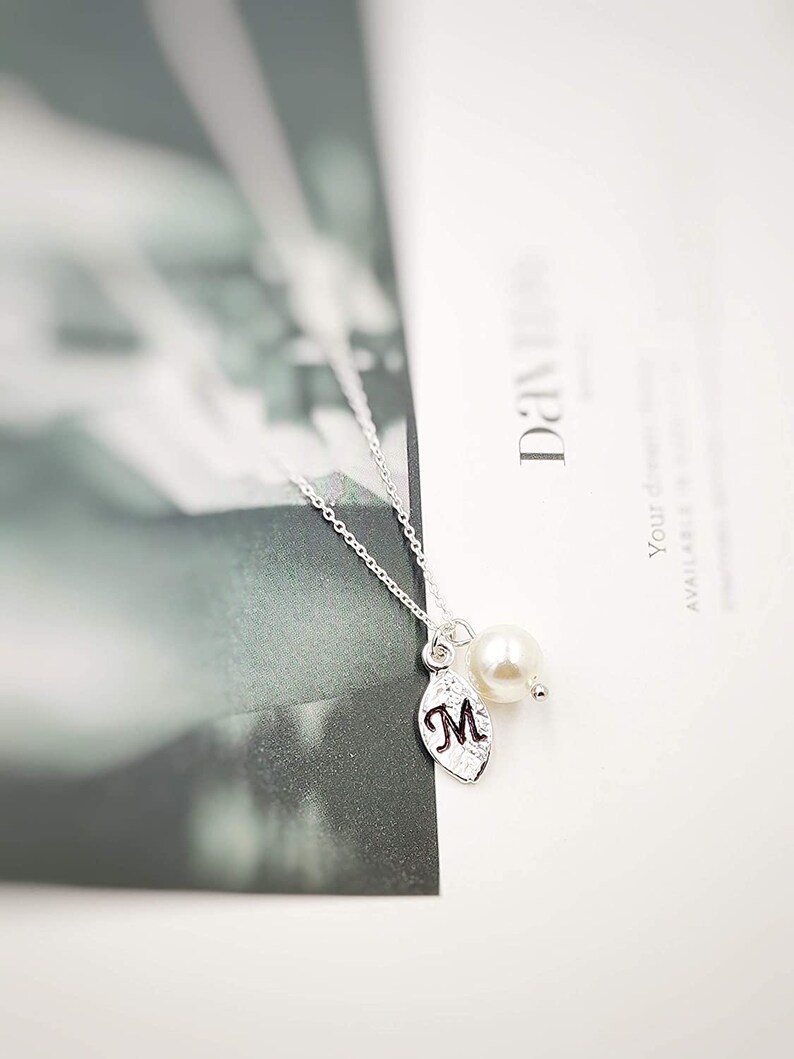 Tiny Pearl Personalized Initial Necklace Bridesmaid Pearl Gifts or Gift for Mom Initial Charm and Customized Pearl Necklace Flower Girls