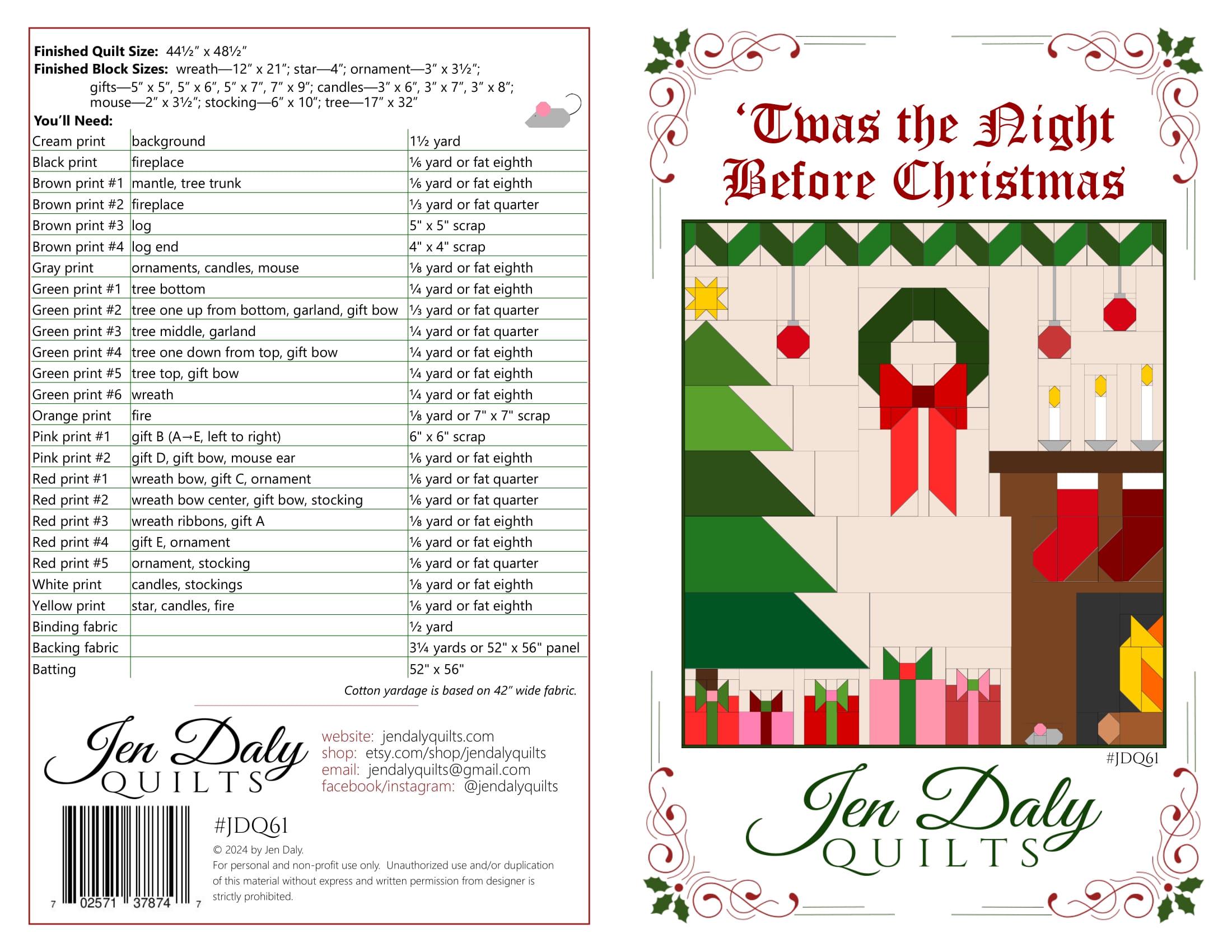 Twas the Night Before Christmas Quilt Pattern PDF by Jen Daly Quilts - Etsy