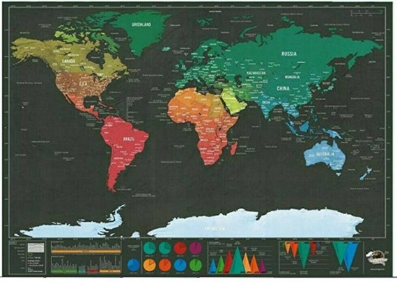 Deluxe Travel Edition Scratch off World Map Poster Personalized Journal Log  