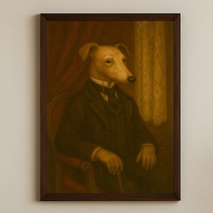 Victorian Greyhound Portrait - Anthropomorphic Dog Art Print - Vintage-Style Greyhound Wall Art