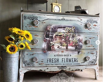Rub On Furniture Decals || FRESH FLOWERS by ReDesign with Prima || Rub On Transfers for Furniture Vintage Truck Bed