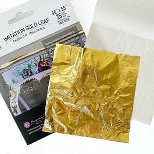 Gold Leaf Gilding Kit Includes 25 Sheets Italian Gold Leaf 1.4cm X 1.4cm  Adhesive, Lacquer, Anti Static Tweezers Re-usable Brushes & Guide. 