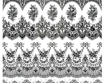 Vintage Wallpaper 2 Rub On Transfer for Furniture || ReDesign with Prima || Includes 3 Sheets (3 Unique Designs) Small Transfers Black Lace