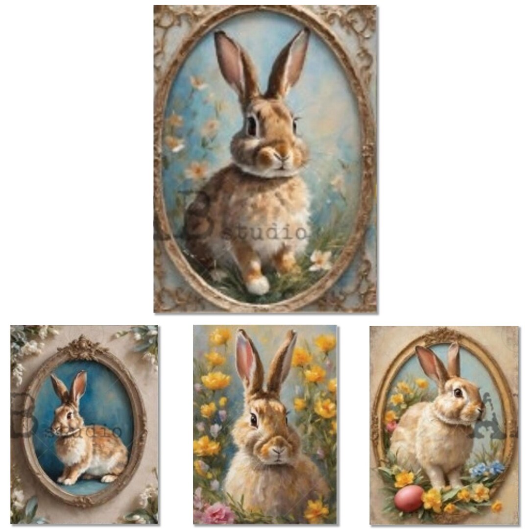 Decoupage Paper Oval Bunny Portraits 4 Pack for Crafting || Size: A4 ...