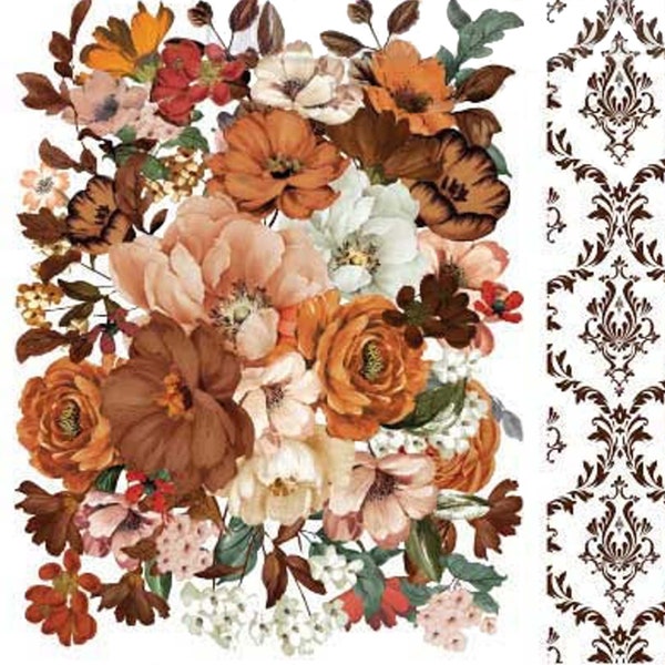 Classic Peach Flowers Rub On Furniture Transfer || ReDesign with Prima || Includes 3 Sheets (3 Unique Designs) ~ Size: Middy