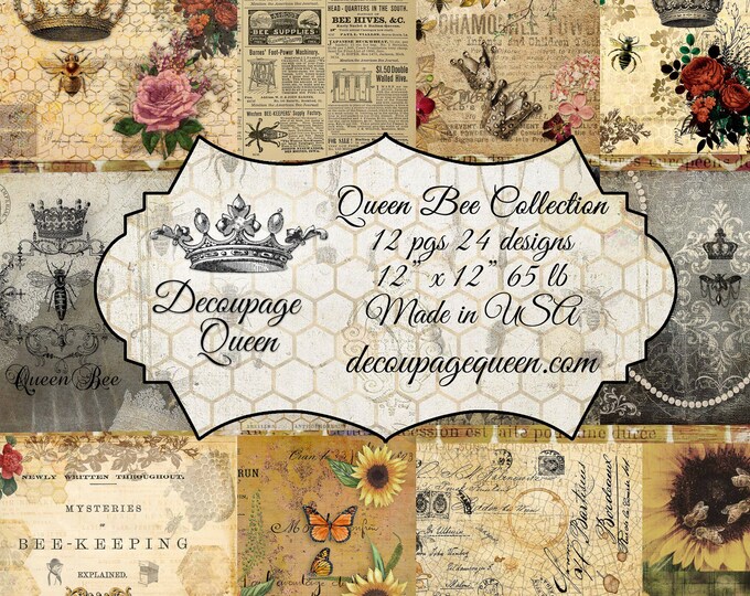 12 X 12 Scrapbook Cardstock Set QUEEN BEE Decoupage Queen Card Making
