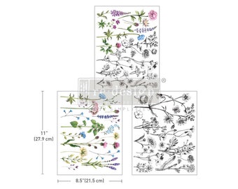 New! Tiny Flowers Rub On Transfers for Furniture || ReDesign with Prima || Furniture Decals || Includes 3 Sheets (8.5" x 11" Each)