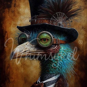 Whimsykel - Cogsworth Decoupage Paper for Furniture and Home Decor - Printed Tissue Paper (14x20 and 21x29) - Steampunk Ostrich with Tophat