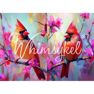 New! Large Decoupage Paper for Furniture CARDINAL COMPANIONS || Whimsykel Designs for Furniture Painting || 21 x 29 Inches || Floral Birds