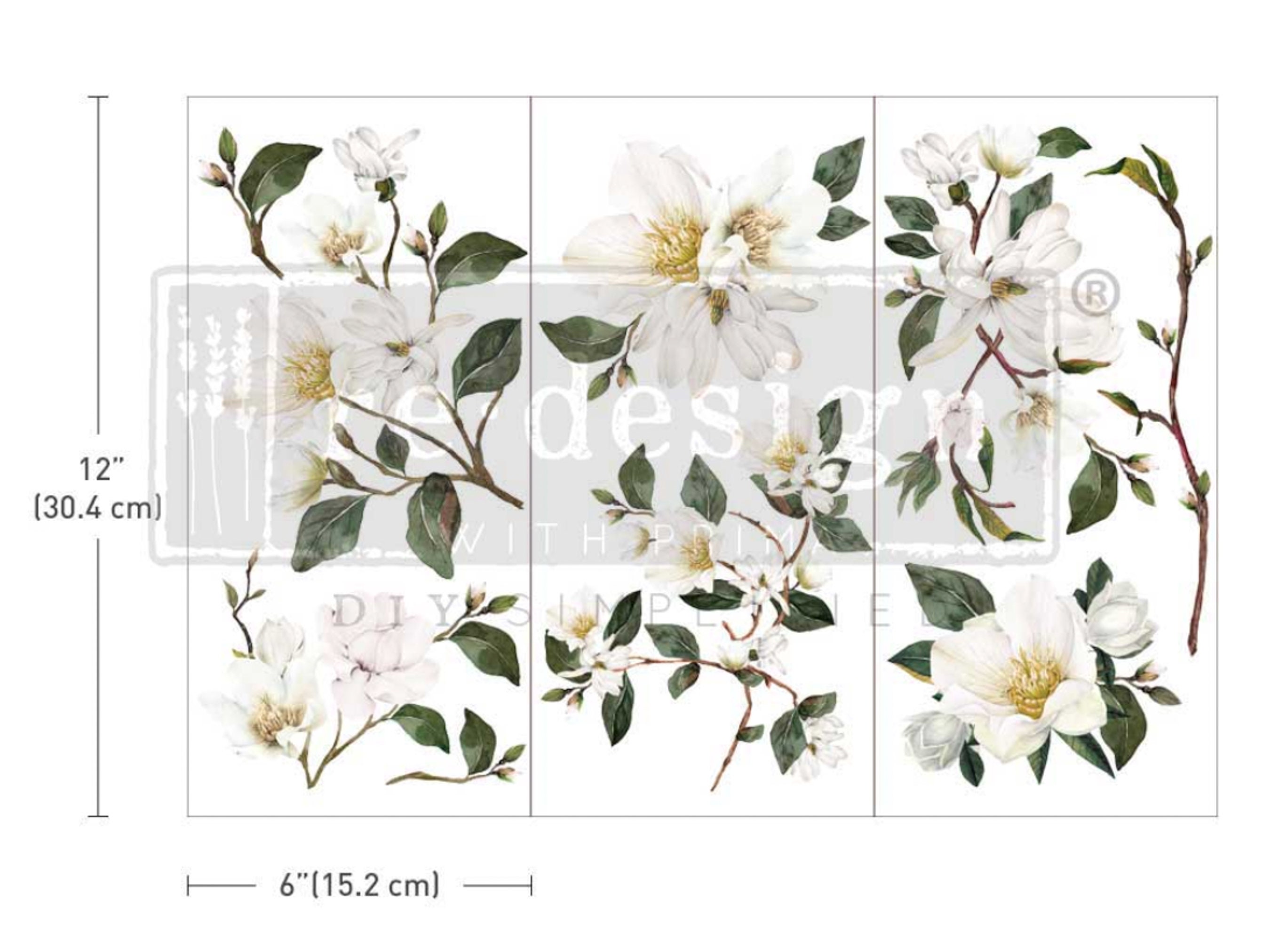 OLYCRAFT 3pcs Bianco Magnolia Rub On Transfers Per L'artigianato E Mobili 15x3cm Magnolia Fiore Cluster Trasferimento Adesivi Tema Vegetale Wall Art
