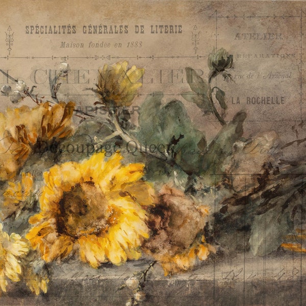 A4 Rice Decoupage Paper for Crafting ROCHELLE Sunflower || Decoupage Queen || Dried Sunflowers || Printed in Italy