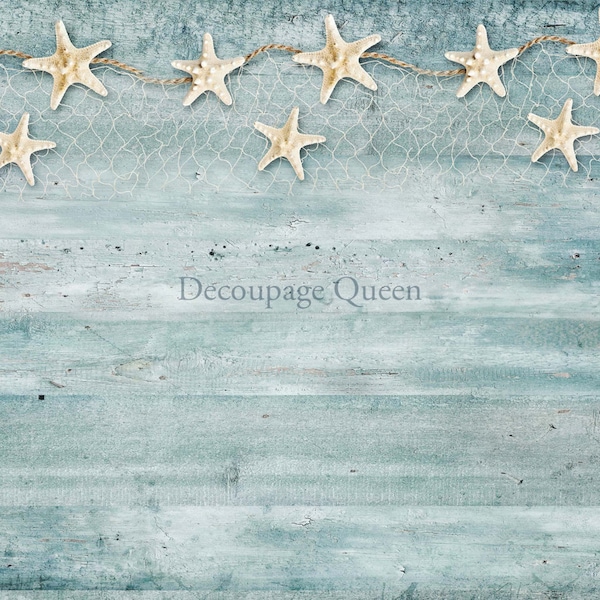 New! A3 Decoupage Paper for Furniture SEA SPRAY || Decoupage Queen || Rice Paper for Decoupage Blue Wood Plank Starfish Nautical