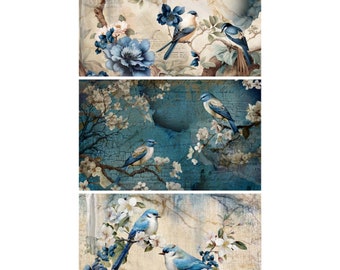 Large Decoupage Paper for Furniture SAPPHIRE WINGS | ReDesign with Prima | Fiber Tissue Papers Blue Bird Birds | 19" x 30" Per Sheet