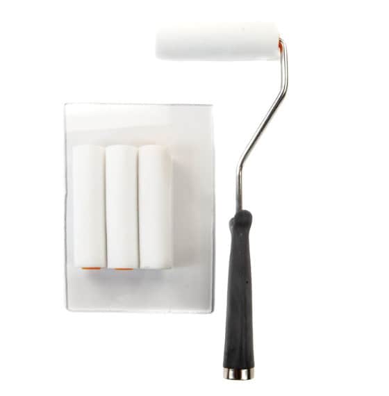 4pc Small Paint Roller Tray Set Foam 4 inch Brush Wall House Supplies Tool Kit Decor, White