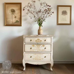 Furniture Transfers QUEEN&#39;S GLORY || ReDesign with Prima || Gold Script Rub on Transfers Decals || Maxi Size: 12 x 12 Inches (2 Pack)