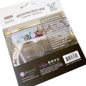 May include: A package of 25 sheets of imitation gold leaf, 5.5 inches by 5.5 inches, for use in crafting and decorating. The package features a photo of a white table with gold leaf accents and the text "Kacha" on the front.