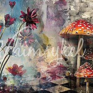 Decoupage Papers for Furniture WONDERLAND || Whimsykel Designs Decoupage Tissue Papers || Size: 20 x 14 Inches || Floral Mushrooms Alice