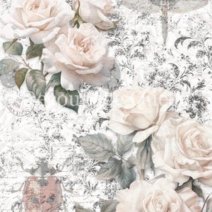 Large Decoupage Paper for Furniture SKETCHES BACKGROUND || Size: A1 || Decoupage Queen || Printed Washi Rice Papers || Floral Flowers Roses