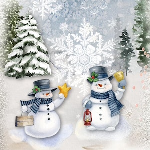 Decoupage Paper for Crafting FROLICKING || Size: A4 || Decoupage Queen || Decorative Printed Washi Rice Papers || Snowmen Winter Scene