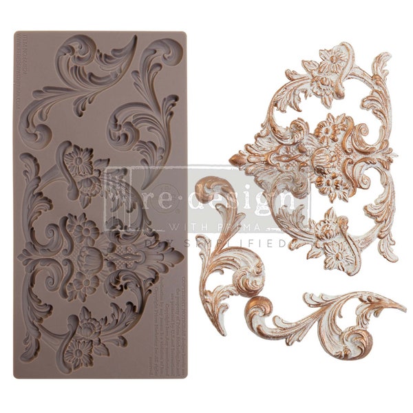 Claire Silicone Mold for Clay || ReDesign with Prima || 10 x 5 Inches || Fondant Chocolate Polymer Clay Resin Floral Swirls