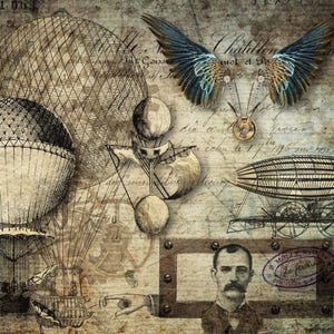 A4 Decoupage Paper AIRSHIPS || Decoupage Queen Washi Rice Papers || Vintage Steampunk Decoupaging Journaling Scrapbooking Card Making
