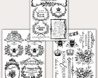 French Labels Rub On Furniture Transfer || ReDesign with Prima || Includes 3 Sheets (3 Unique Designs) ~ Size: Middy