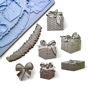 Christmas Gifts Silicone Mold – Holiday Present Boxes & Bows for Resin, Polymer Clay, Scrapbooking, Mixed Media, Ornaments | 8x5 Size