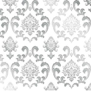 Rub On Transfers for Furniture HOUSE of DAMASK by Kacha|| ReDesign with Prima || Silver Foil Furniture Decals || 18 x 24 Inches