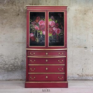 Rub On Transfers for Furniture ROYAL BURGUNDY || ReDesign with Prima Transfer || Burgundy Roses Large Furniture Transfer || 44 x 30 Inches