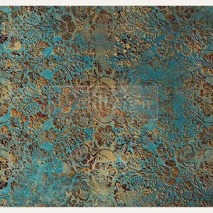 A1 fiber paper design of aged floral patina.