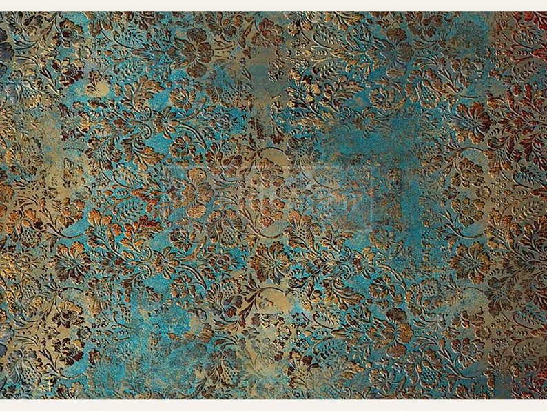 A1 fiber paper design of aged floral patina.