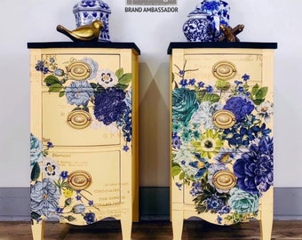 Rub On Transfers for Furniture COSMIC ROSES || ReDesign with Prima|| Blue Decals Flowers Florals