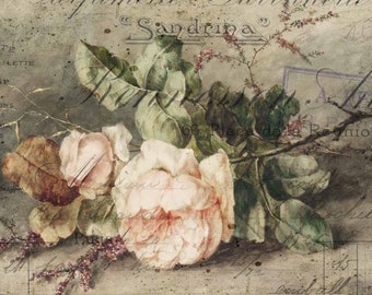 A3 Rice Decoupage Paper for Furniture SANDRINA || Decoupage Queen || Dried Pink Roses