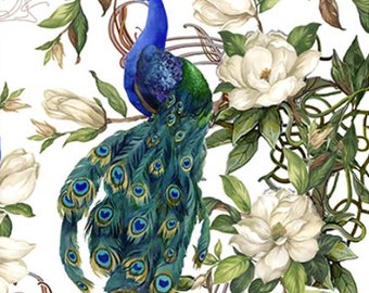 A3 Plus Rice Decoupage Paper for Furniture BLUE PEACOCK || Calambour Italy || Peacocks and White Magnolias