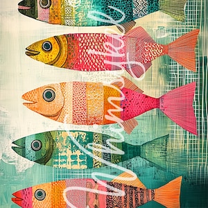 New! Large Decoupage Paper for Furniture FISH FABLES || Whimsykel Designs for Furniture Painting || 21 x 29 Inches || Vibrant Pattern