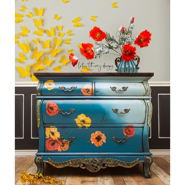 Clearance: Rub On Transfers For Furniture POPPY GARDENS || ReDesign With Prima Transfer || Red Orange Flowers