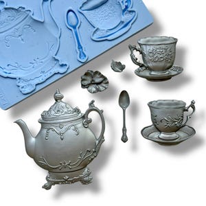Resin Mold TEA SET || LaBlanche Molds || Vintage Teapot and Cups || Silicone Molds Polymer Clay Baking Fondant Chocolate || 8 x 5 Inches