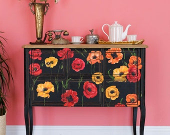 Rub On Transfer for Furniture POPPY GARDEN || ReDesign with Prima || Poppies Orange Red Decals