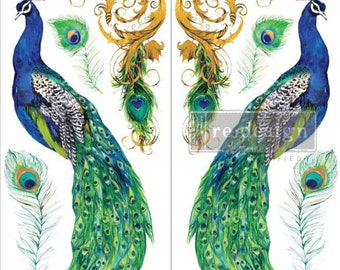 Peacock Paradise Rub On Transfer for Furniture || ReDesign with Prima || Includes 3 Sheets (3 Unique Designs) || Small Transfers