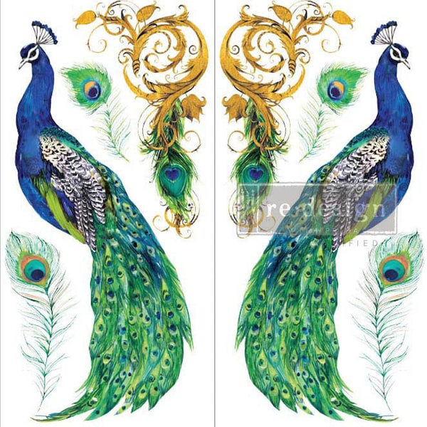 Rub On Transfer PEACOCK PARADISE || ReDesign with Prima || Includes 3 Sheets (3 Unique Designs) || Small Transfers for Furniture