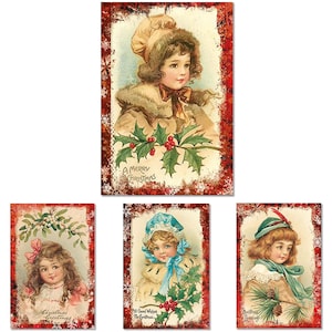 A4 Decoupage Paper for Crafting Four VICTORIAN CHRISTMAS GIRLS || Decoupage Queen || Decorative Printed Washi Rice Papers || Postcards