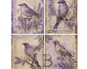 New! Decoupage Paper Lavender Birds on a Branch || AB Studio || A4 Rice Paper for Decoupage