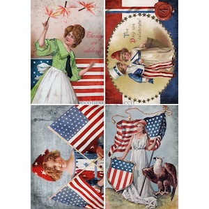 Decoupage Paper for Crafting Four FOURTH OF JULY Scenes || Size: A3 || Decoupage Queen || Decorative Printed Washi Rice Papers || Patriotic